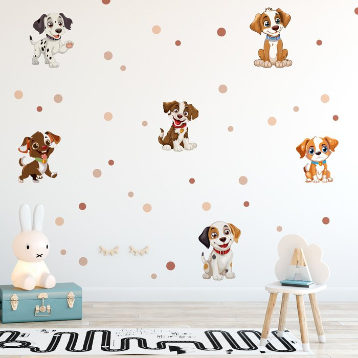 Adesivos Decorativos de Parede Cachorrinhos e Bolinhas