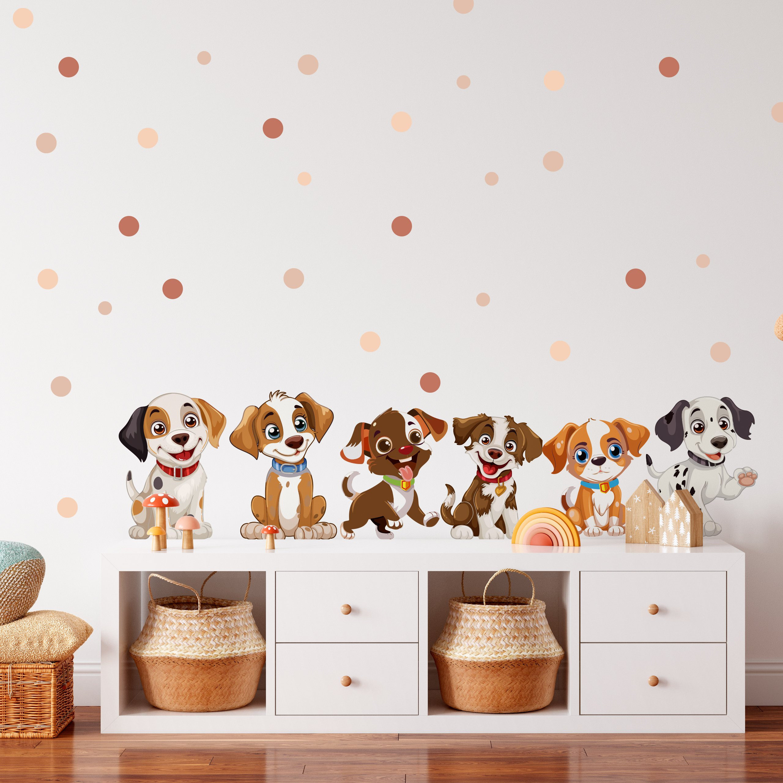 Adesivos Decorativos de Parede Cachorrinhos e Bolinhas