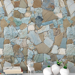 Papel de Parede Adesivo Muro de Pedras Tons Naturais - ColorMyHome